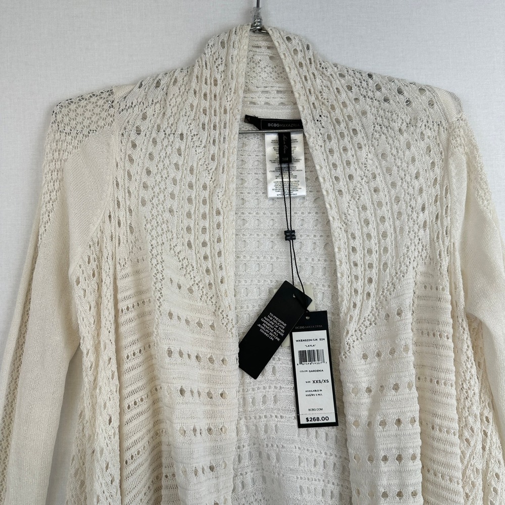 BCBG Max Azria Layla Knit Cardigan Bone Open Front XXS/XS - Picture 4 of 13